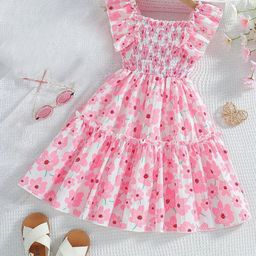 Bolly Lounge Cotton Blend Woven Sleeveless Floral Printed Smock & Frill Detailed Tiered Dress - Pink-image-52