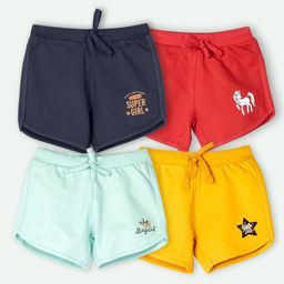 Ariel Cotton Knit Pack Of 4 Unicorn & Typography Printed Shorts - Red Yellow Sky & Navy Blue-image-96