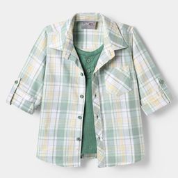 Dapper Dudes Full Sleeves Checked Shirt With Attached Tee - Green-picture-31
