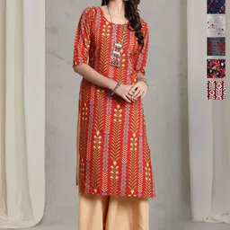 7Threads Selection Of 6 Floral Printed Round Neck Straight Kurtas-image-24