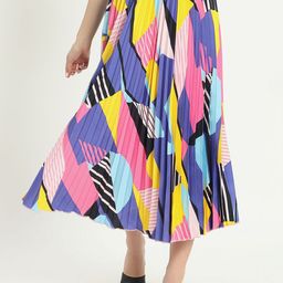 OTABU  Women's Printed A-Line Pleated Flared Maxi Skirt-picture-4