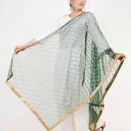 Karthav Fashion Leheriya Embroidered Sequinned Net Dupatta-1