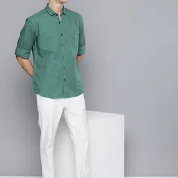 Mast & Harbour Men Green Cotton Linen Casual Shirt-picture-43