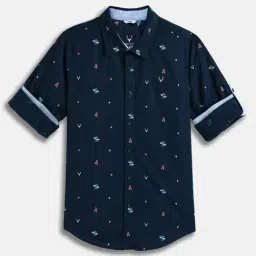 Allen Solly Boys Navy Cotton Printed Shirt-picture-0