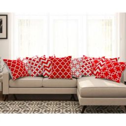SEJ by Nisha Gupta Red & White Cushion Covers - Set of 10-image-12