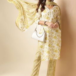 Anouk Women Floral Printed Regular Pure Cotton Kurta with Trousers & With Dupatta-10