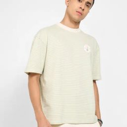 7 Alt By Pantaloons Green Cotton Loose Fit Striped T-Shirt-picture-14