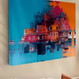 Livin'luxe Blue & Orange Abstract Canvas Wall Art-image-91