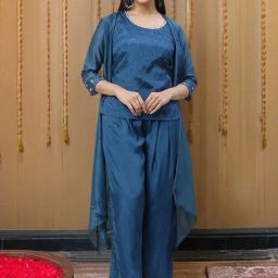 Aurelia Blue Embroidered Top Palazzo Set With Jacket-picture-27
