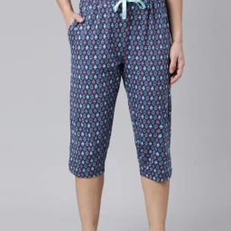 Kryptic Blue Cotton Regular Fit Printed Capri-image-52