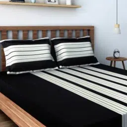 Swayam Magical Linea Stripes Black & White 180 TC Cotton King Bedsheet with 2 Pillow Covers-image-15