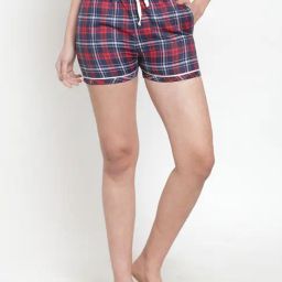 Secret Wish Blue & Red Checks Shorts-image-96