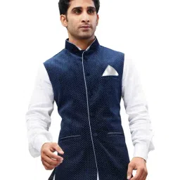 VASTRAMAY Navy Straight Fit Printed Nehru Jacket-picture-48