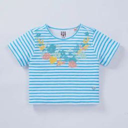 Ed-a-Mamma Kids Blue Cotton Striped T-Shirt-picture-1