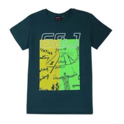 Gini & Jony Kids Green & Yellow Cotton Printed T-Shirt-image-53
