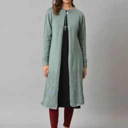 W Teal Blue Regular Fit Cardigan-image-10