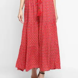 Aditi Wasan Red Printed A-Line Maxi Skirt-picture-1
