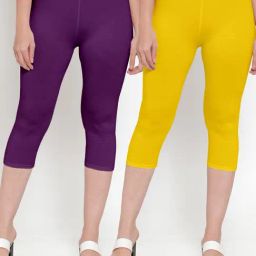 Gracit Yellow & Purple Mid Rise Capris - Pack Of 2-image-17