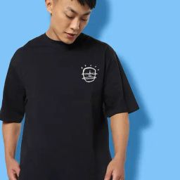 Veirdo Black Cotton Loose Fit Graphic Print T-Shirt-image-13