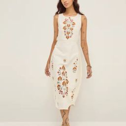 Bombay Paisley by Westside Off-White Floral A-Line Cotton Blend Dress-image-43
