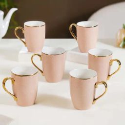 Nestasia Geometric Textured Set Of 6 Beige Ceramic Coffee Mugs With 330ml-image-41