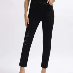Centrestage Black Cotton Embellished Mid Rise Jeans-image-13