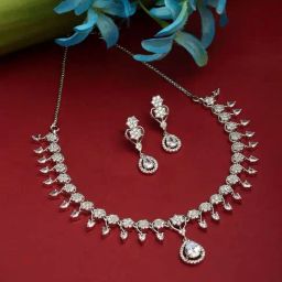 Zeneme Rhodium Plated AD Studded Jewellery Set-11