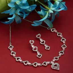 Zeneme Rhodium Plated Brass AD Jewellery Set-image-17