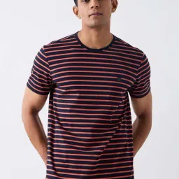 Spykar Dusty Pink Cotton Slim Fit Striped T-Shirt-picture-31