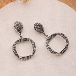 Aatmana Silver-Toned Circular Drop Earrings-0