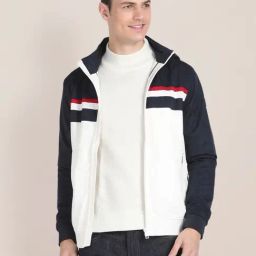U.S. Polo Assn. White & Navy Regular Fit Colour Block Hooded Jacket-picture-10