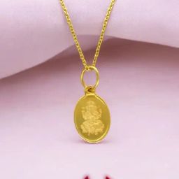 Sri Jagdamba Pearls 999 Silver Ganesha Oval Chain Pendant in Gold Plating-image-46