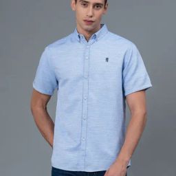 Red Tape Blue Regular Fit Self Pattern Shirt-4