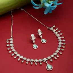 Zeneme Rhodium Plated Brass AD Jewellery Set-image-35