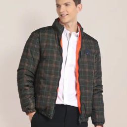 U.S. Polo Assn. Olive & Orange Regular Fit Checks Reversible Jacket-image-74
