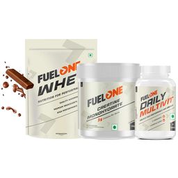 Fuel One Whey Protein Powder 1 kg Rich Chocolate & 100g Creatine Monohydrate & Daily Multivitamin 30 Tabs Combo-10