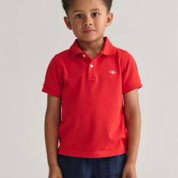 GANT Boys Solid Polo Collar Pique Cotton Red T-shirt-image-58