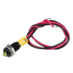 RS PRO Yellow Panel Mount Indicator 24V DC, Mounting Hole Size 6 mm, Termination Type Lead Wires, IP Rating IP67, Model No 7227883-11