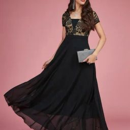 Miss Chase Black Self Design Maxi Dress-image-7