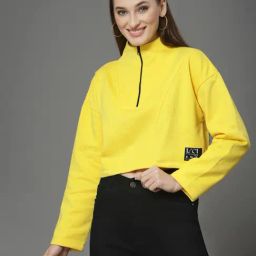 KASSUALLY Yellow Cotton Relaxed Fit Crop Sweatshirt-picture-16