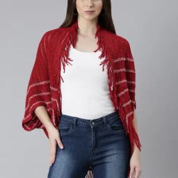 SHOWOFF Red Self Design Poncho-20