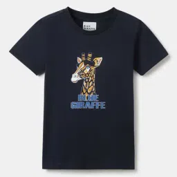 Blue Giraffe Boys Navy Cotton Printed T-Shirt-image-63