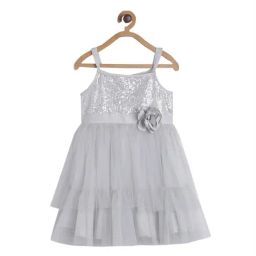 MINIKLUB Girls Grey Embellished Dress with Hairband-image-3