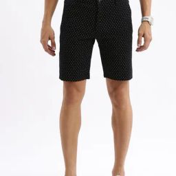 Showoff Black Cotton Slim Fit Printed Shorts-image-32