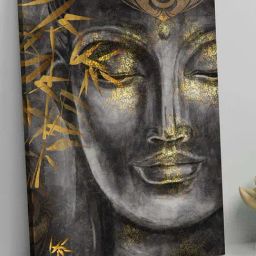 Art Street Grey & Gold Cotton Canvas Lord Buddha Wall Hanging Painting-22