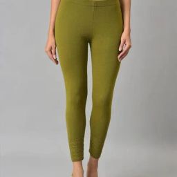 W Green Plain Leggings-image-49