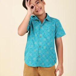 Fabindia Kids Blue Printed Shirt-image-90