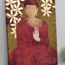 Art Street Maroon Cotton Canvas Calm Buddha With Flower Wall Hanging Painting-38