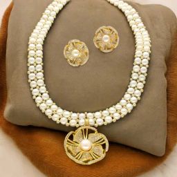 Sri Jagdamba Pearls Resplendent Dual Line Pearl Necklace Set-image-61