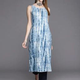 Varanga Blue Cotton Printed Straight Kurta-image-78